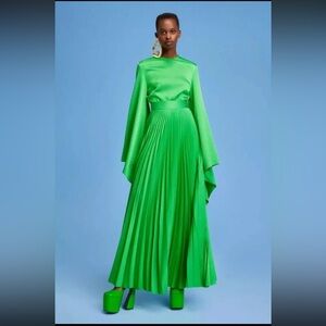 Solace London Maxi Sage pleated hammered satin maxi dress Gown Belted US Size 2